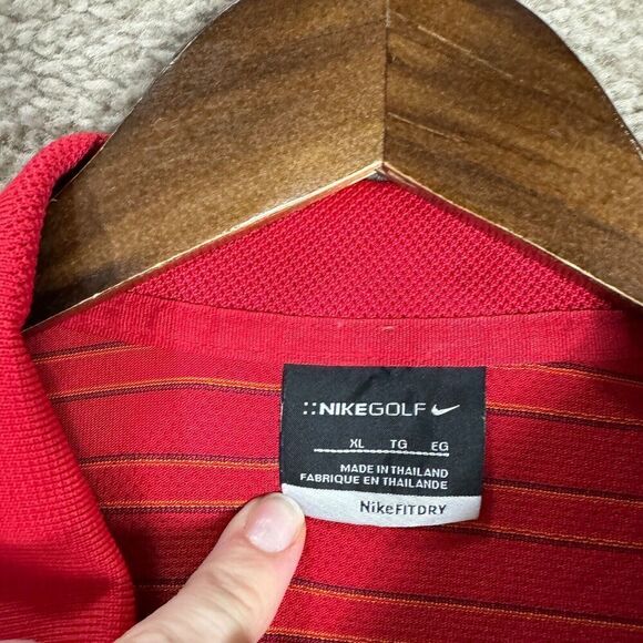 Nike Golf Polo Shirt Mens Size XL Red Striped Short Sleeve Performance Fit Dry - Picture 6 of 9